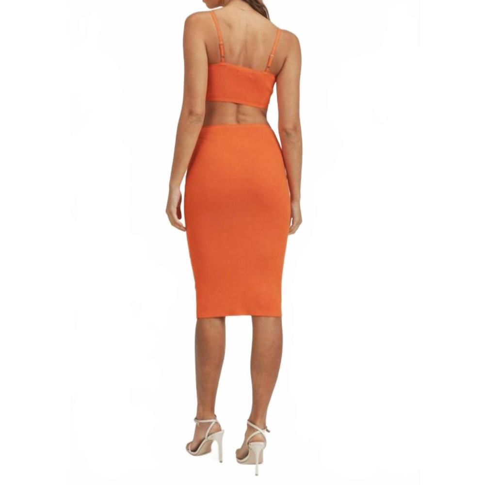 NEW MABLE spaghetti strap knit bodycon midi dress with side and back cut in oran - Picture 2 of 5